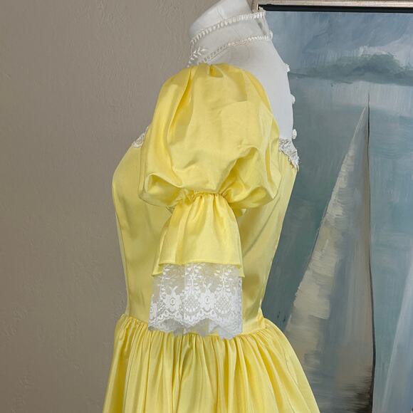 VTG 70s Princess Gown Carol Gowns by Mr. Walter, Yellow Organza Chiffon small - Picture 5 of 10